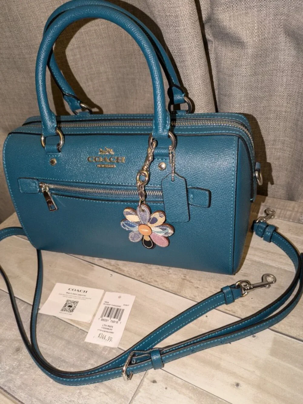 Coach Rowan Satchel Deep Turquoise LIKE NEW - Picture 6 of 12